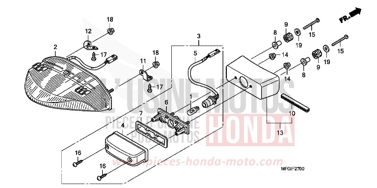 TAILLIGHT (1) for CB600F Hornet PEARL COOL WHITE (NHA16) from 2010